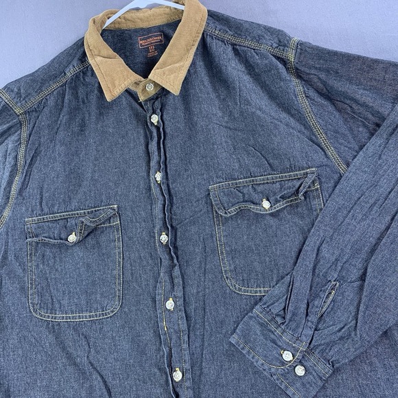 Boulder Creek Men 3XB Big Lightweight Black Denim Shrt Corduroy Collar Button Up - Picture 1 of 13